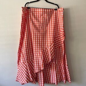 Orange Gingham Midi Skirt
